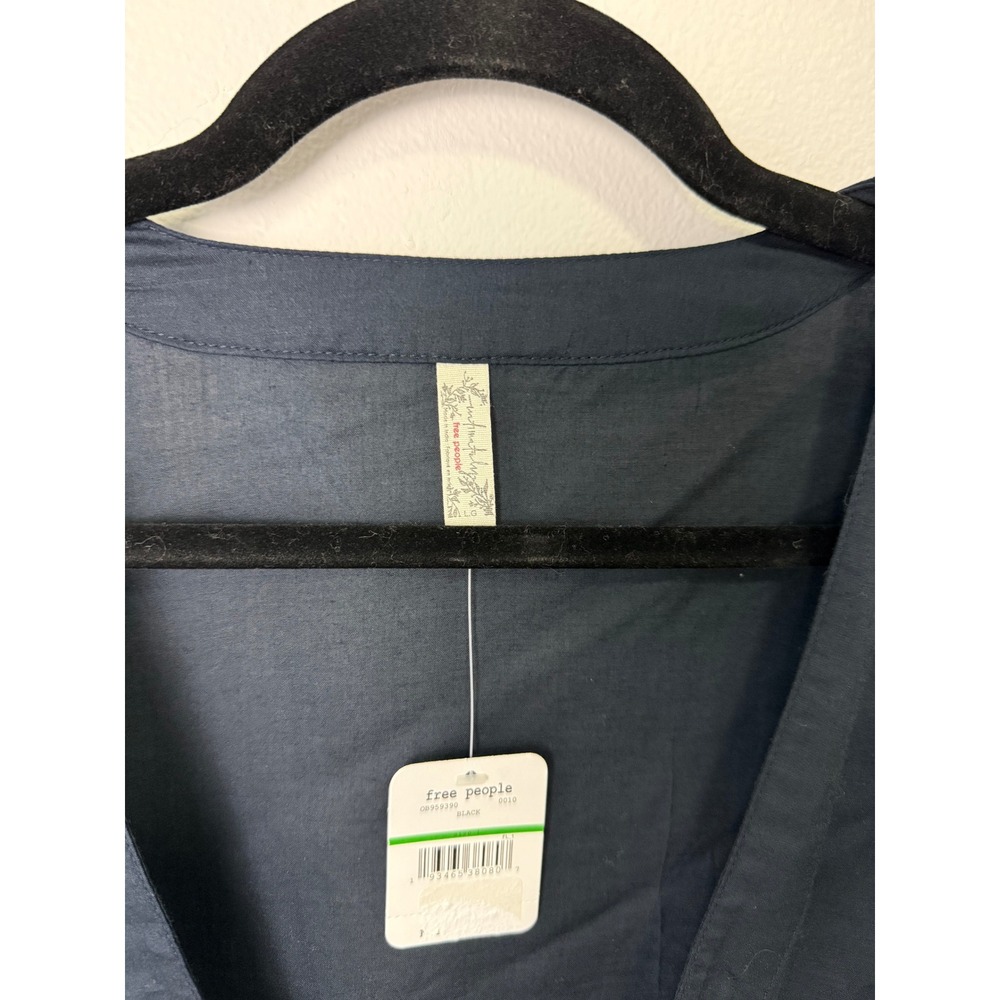 Free People Intimately Black Ruffle Sleeve Tie Front Mesh Bodysuit OB959390 L - Picture 2 of 9